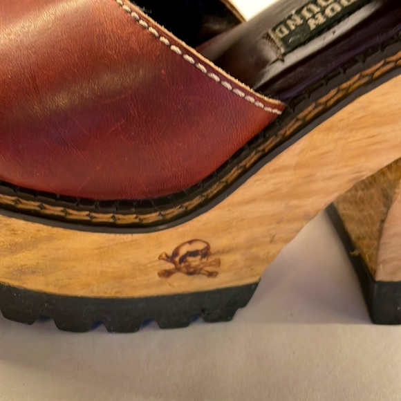 Sold-London Underground Chunky Wood Heel Platform Brown Leather Sandals Vintage - Picture 11 of 14